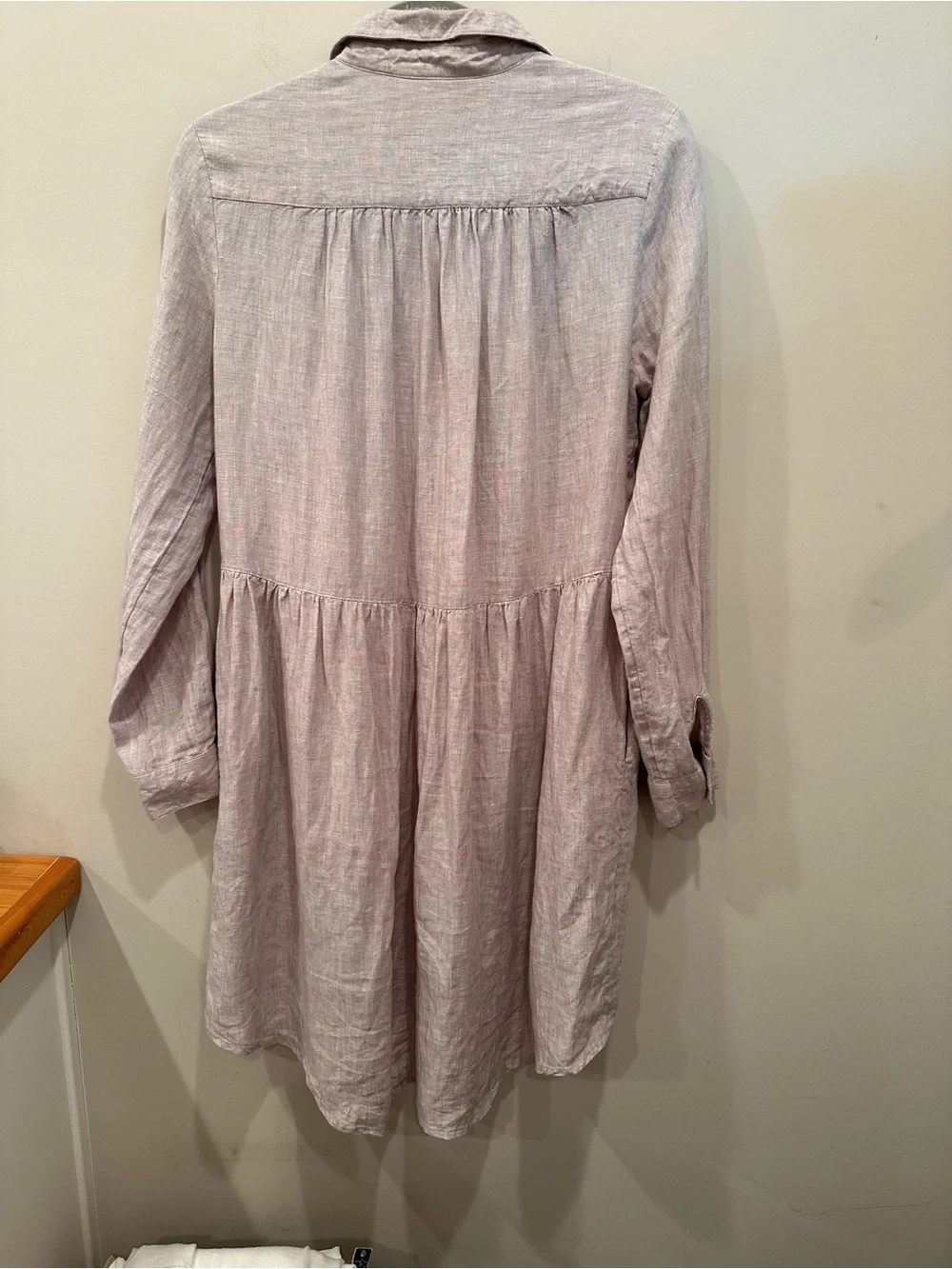 100% Linen Shirt Dress Long Sleeve MIDI Breathable Flowy Pockets Staple Sz S - Picture 3 of 14